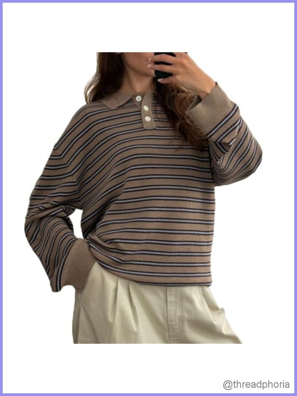 Y2k Oversized Striped Rugby Shirt Long Sleeve Button Collared Preppy Polo